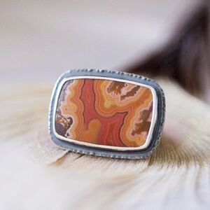 Silver Banded Dryhead Agate Ring size 6.5